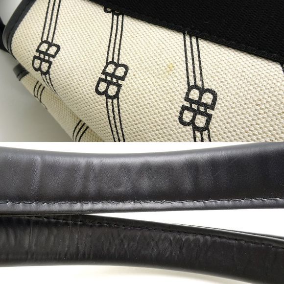 Balenciaga Navy Cabas Handbag Canvas Leather Ivory Black - Picture 8 of 9